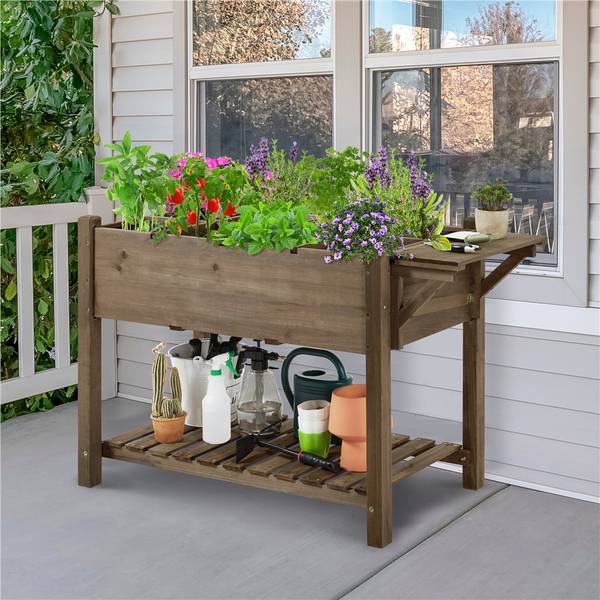 Hochbeet ARF06 Braun - Massivholz - 124 x 80 x 54 cm