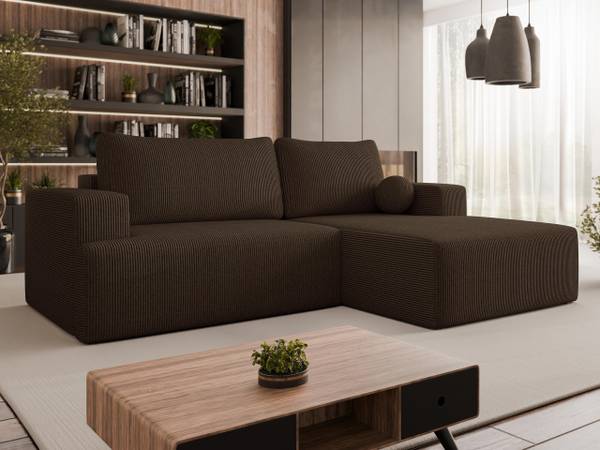 Ecksofa Mivo Cord Braun - Ecke davorstehend rechts
