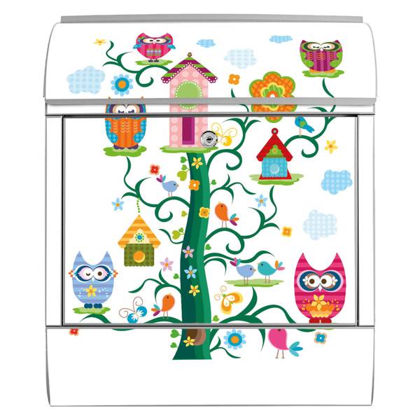 Briefkasten Stahl Eulenfamilie Grau - Stahl - 38 x 46 x 13 cm