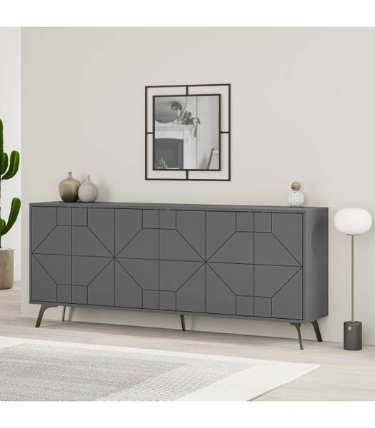 Sideboard mit Türen DUNE Grau - Holzwerkstoff - 35 x 78 x 184 cm