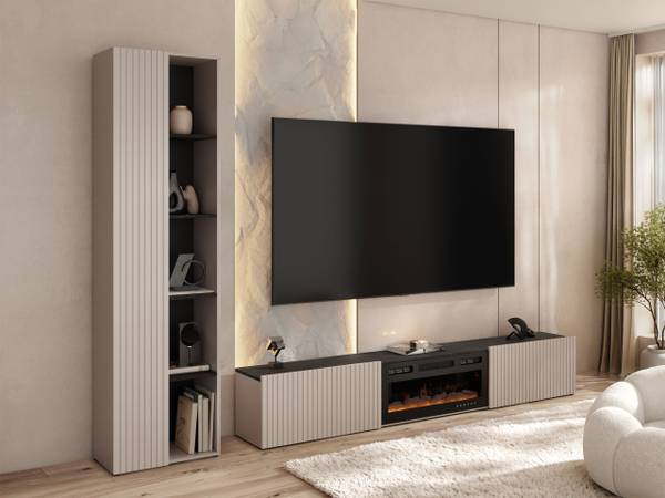 Wohnwand Helotis Beige - Holzwerkstoff - 284 x 200 x 30 cm