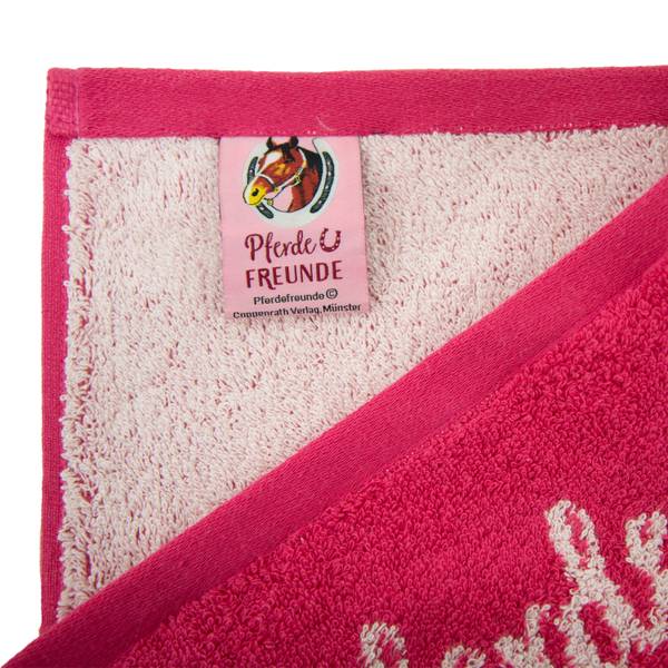 Duschtuch Pferdefreunde Pink - Baumwollstoff - 70 x 1 x 130 cm
