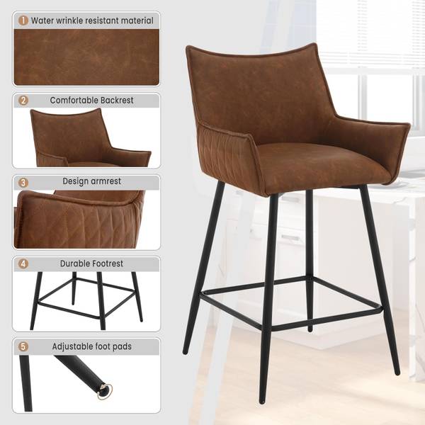 Barhocker Vincent (4er Set) Braun - Metall - Kunstleder - 51 x 90 x 45 cm
