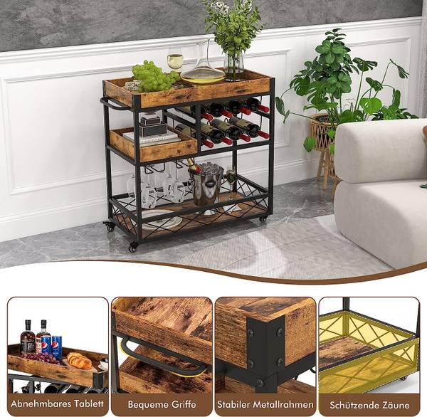 Servierwagen 3 Ebenen Braun - Holzwerkstoff - 40 x 83 x 80 cm