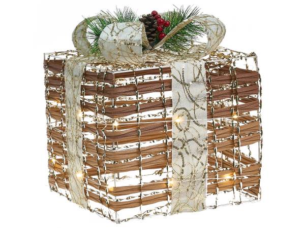 LED Deko TISSO 3-tlg Braun - Weiß - Kunststoff - 15 x 20 x 15 cm