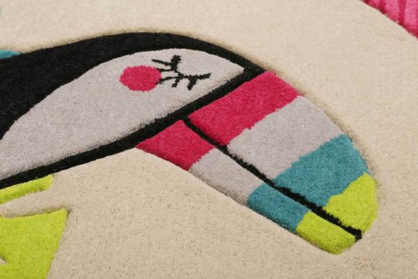 Kinderteppich E-Toucan Beige - Pink - Polyester - 100 x 2 x 100 cm