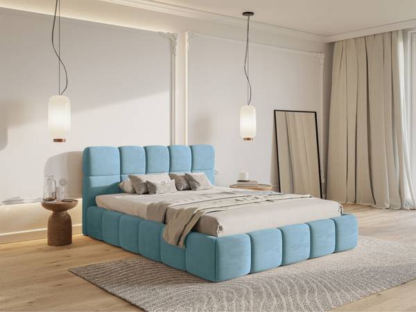 Gestoffeerd bed CLOUDY lichtblauw