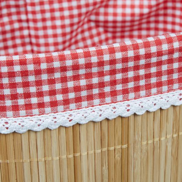 2 x Brotkörbchen Bambus Braun - Rot - Weiß - Polyester - 34 x 17 x 24 cm