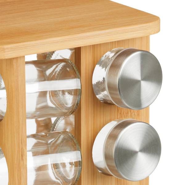 Gewürzkarussell mit 16 Gewürzgläsern Braun - Silber - Bambus - Glas - Metall - 17 x 27 x 17 cm