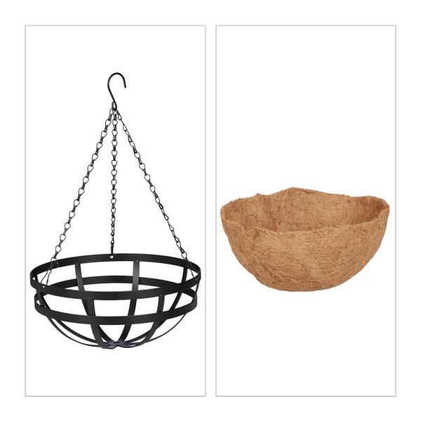 Hangende plantenmand kokos set van 3 zwart - bruin - ijzer - 31 x 50 x 31 cm