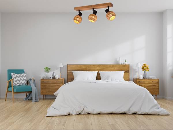 Deckenstrahler 3-flammig Holz / Rattan Schwarz - Braun - Metall - Rattan - Massivholz - 50 x 18 x 13 cm