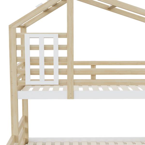 Haus-Etagenbett Uranus Ⅴ Braun - Weiß - Kiefer - 146 x 209 x 253 cm