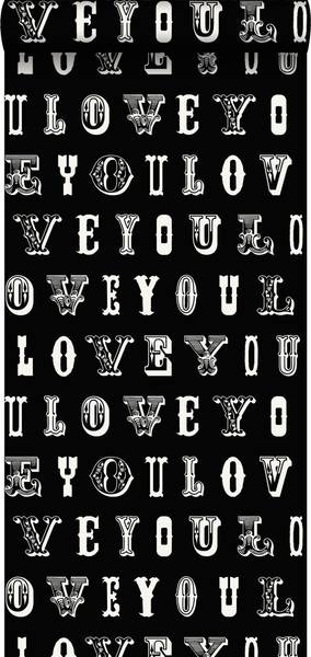 papier peint love you - citations 6959 Noir - Polaire - 53 x 1005 x 1005 cm