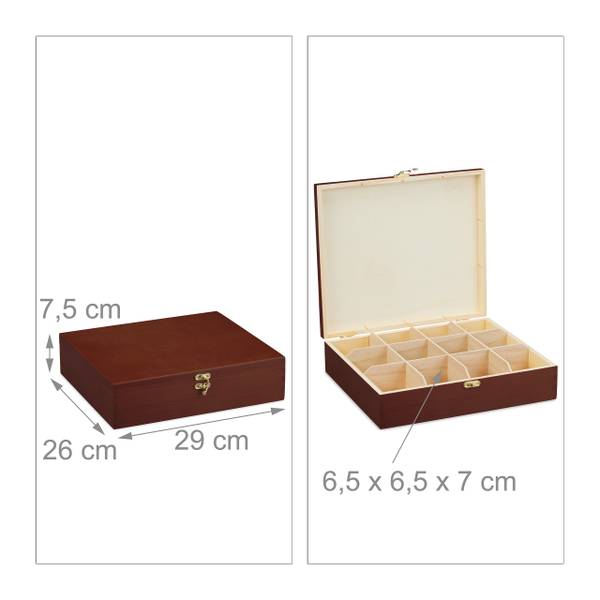 Teebox Holz 12 Fächer Braun - Holzwerkstoff - 29 x 8 x 26 cm