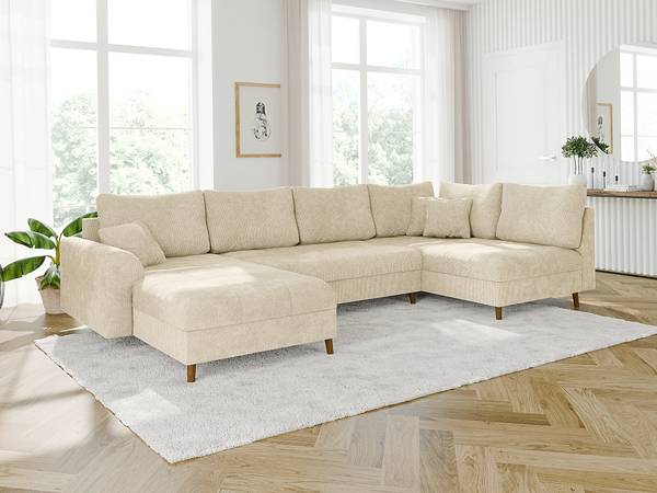 Wohnlandschaft und Hocker Sindre Beige - Ecke davorstehend links