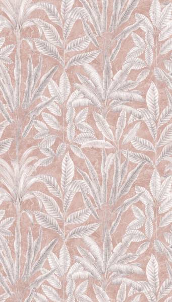 Fototapete Dschungeltapete Pflanzen Grau - Pink - Weiß - Fleece - 159 x 280 x 1 cm
