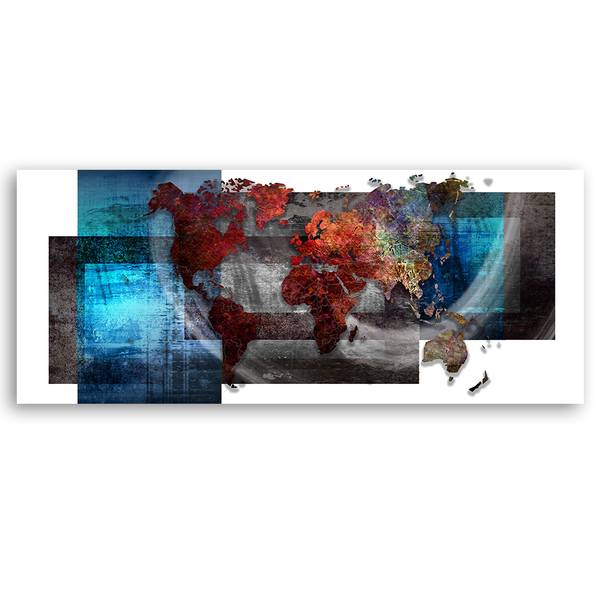 Wandbild komposition mit weltkarte 90 x 30 cm