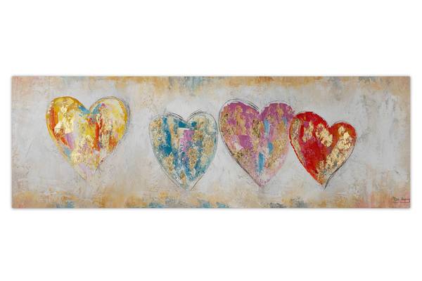 Acrylbild Handgemalt Herz Jec Gold - Baumwollstoff - 150 x 50 x 4 cm