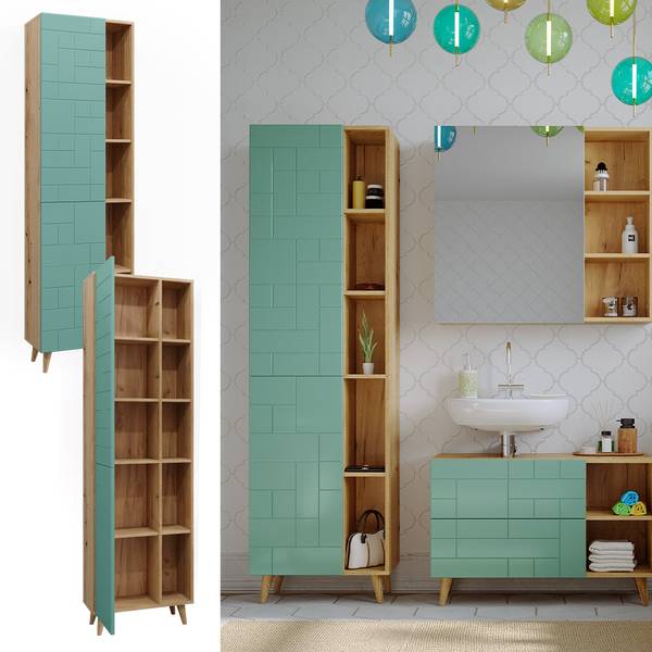 Badschrank Rudi 40518 Grün - Holzwerkstoff - 56 x 193 x 31 cm
