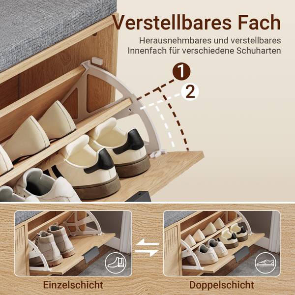 Schuhbank FSR211-N Braun - Holzwerkstoff - Textil - 24 x 50 x 100 cm