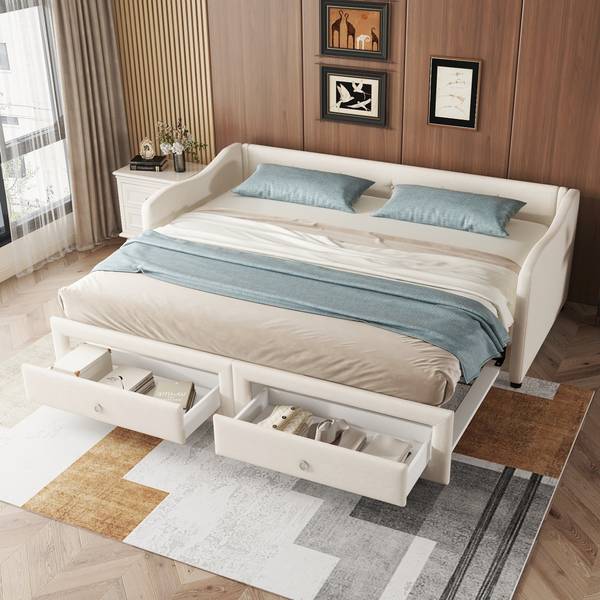 Schlafsofa Everly Beige - Leinen - 213 x 74 x 102 cm
