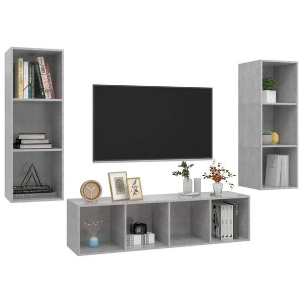 TV-Schrank 3007938 3-teilig Grau - Holzwerkstoff - 37 x 142 x 37 cm