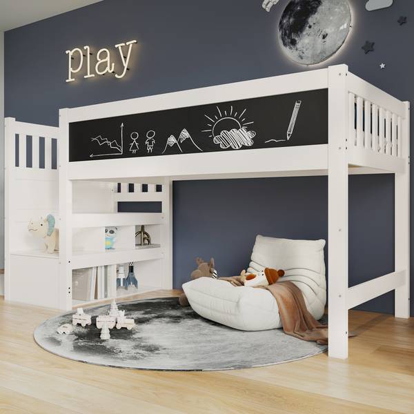 Hoogbed MonetLucy Ⅰ wit - plaatmateriaal op houtbasis - massief hout - 97 x 112 x 253 cm