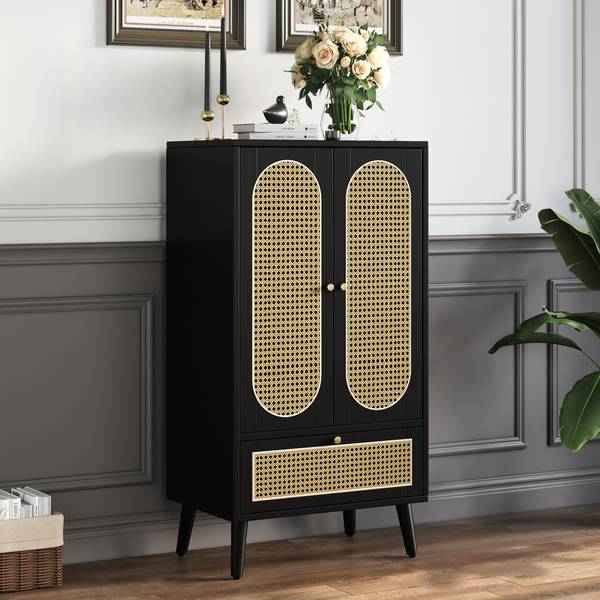 Armoire haute EveRattan Ⅳ Noir - Bois manufacturé - 40 x 111 x 60 cm