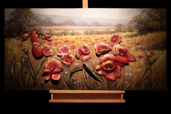 Metallbild Blüten Jec Grün - Rot - Metall - 120 x 60 x 6 cm