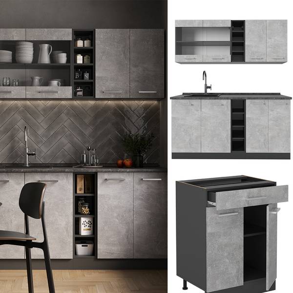 Singleküche R-Line 53592 Grau - Chrom - 160 x 82 x 46 cm