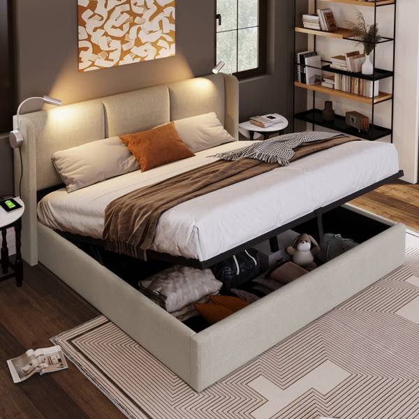 Polsterbett Doppelbett ADAP-13 Grau - Metall - Massivholz - 165 x 107 x 206 cm