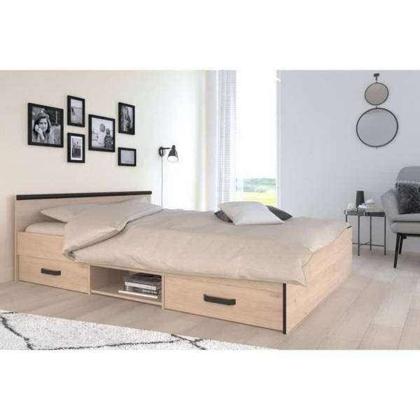 Industrielles Erwachsenenbett 140 x Schwarz - Massivholz - 140 x 10 x 190 cm