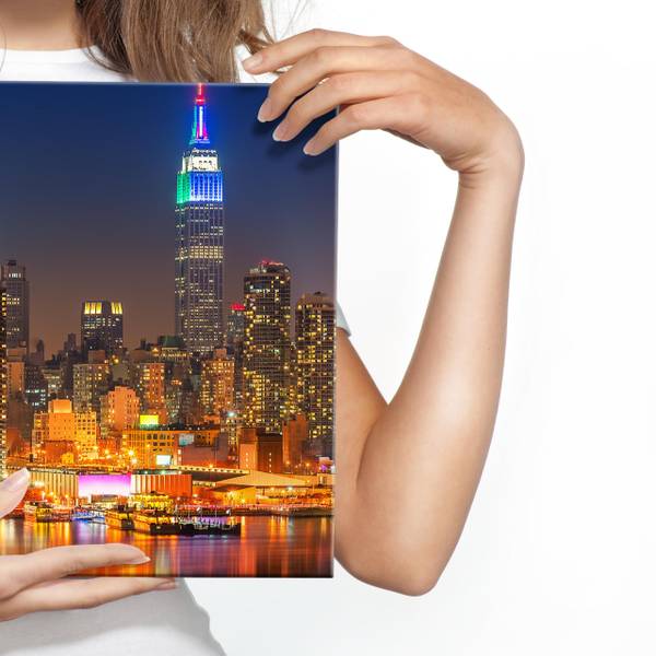 Image Architecture Panorama Ville 3D Noir - Bleu - Orange - Lin - 145 x 45 x 45 cm