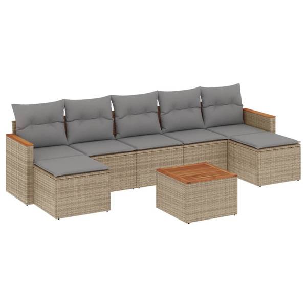 Garten-Lounge-Set 3035949-2 8-teilig Beige - Grau - Polyrattan - 55 x 69 x 62 cm