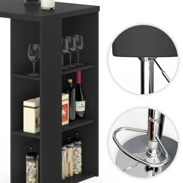 Set Table De Bar Dana Avec 2 Tabourets - 108x50 Cm - Blanc/Anthracite - Design Moderne Et Fonctionnel