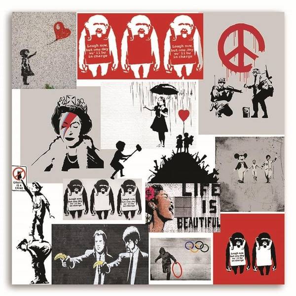 Tableau déco mural banksy collage 30 x 30 cm