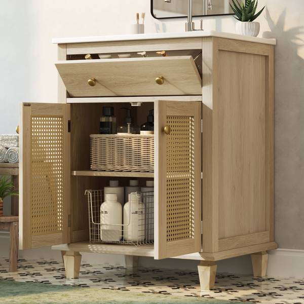 Badezimmerschrank RATT283 Ⅲ Braun - Holzwerkstoff - 47 x 87 x 61 cm
