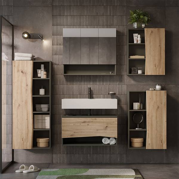 Badmöbel-Set Willow 59896 3er Set Braun - Grau - Holzwerkstoff - 80 x 43 x 43 cm