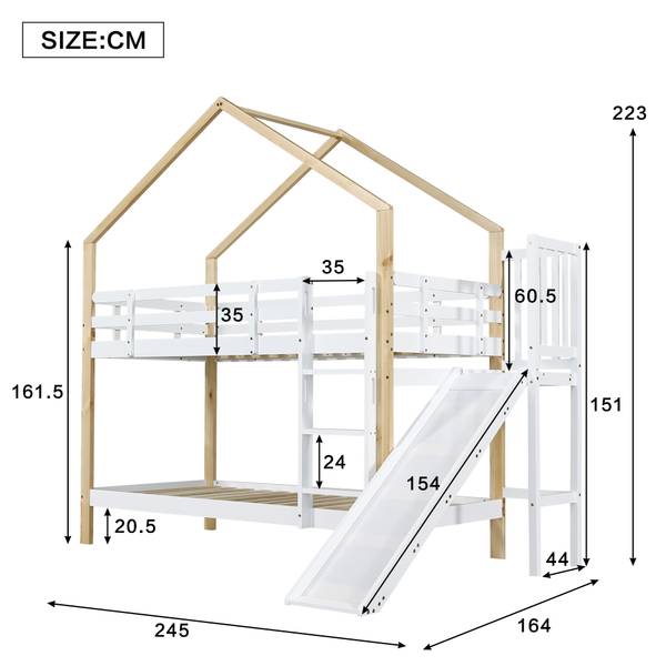 Etagenbett Jupitur Ⅱ Weiß - Kiefer - Stahl - 183 x 223 x 245 cm