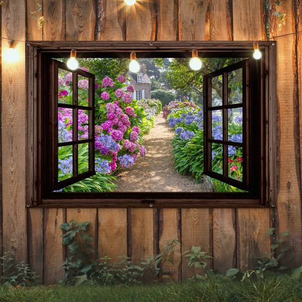 Poster de Jardin Chemin fleuri Marron - PVC - 180 x 120 x 1 cm