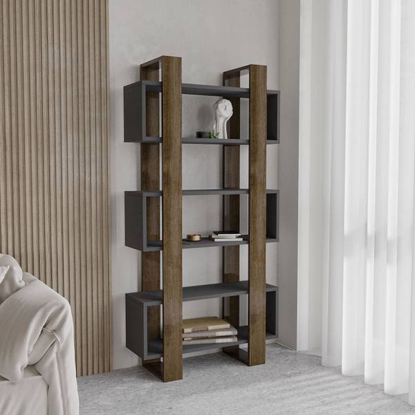 Bücherregal Milano Anthrazit - Walnuss