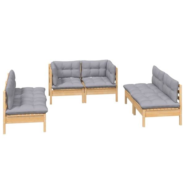 Loungeset 3012412 Set van 6 bruin - polyester - grenenhout - 64 x 63 x 64 cm