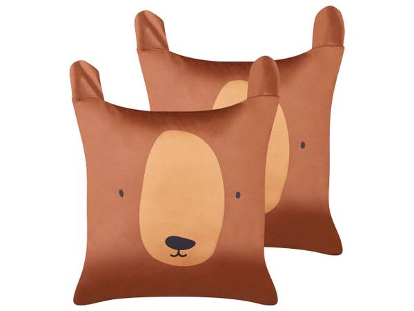 Dekokissen 2er Set TEDDYBEAR Braun - Naturfaser - 45 x 4 x 45 cm