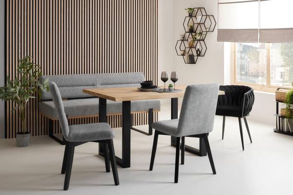Sitzbank CANON Grau - Metall - Textil - Holz teilmassiv - 160 x 85 x 60 cm