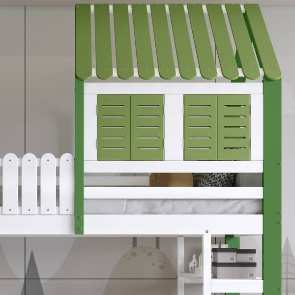 Hausbett Screxits Grün - Weiß - Holzwerkstoff - 81 x 209 x 245 cm