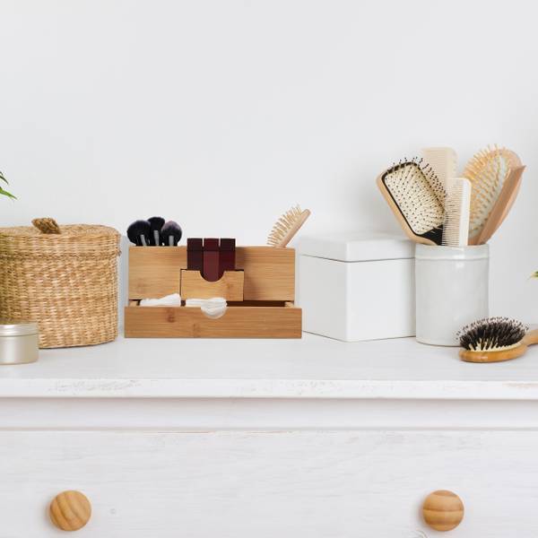 Organiseur de bureau avec tiroirs Marron - Bambou - Bois manufacturé - 24 x 12 x 15 cm