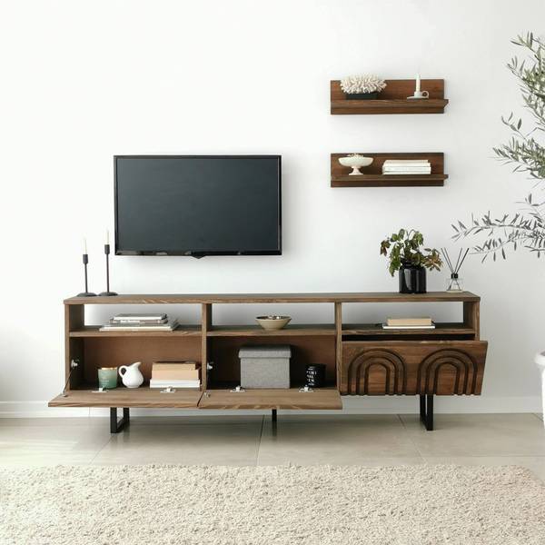 Meuble TV Barbania Marron - Bois massif - 170 x 40 x 30 cm