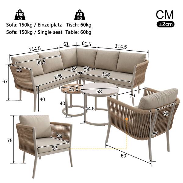 Gartenlounge-Set Gaia Ⅱ（6-tlg） Beige