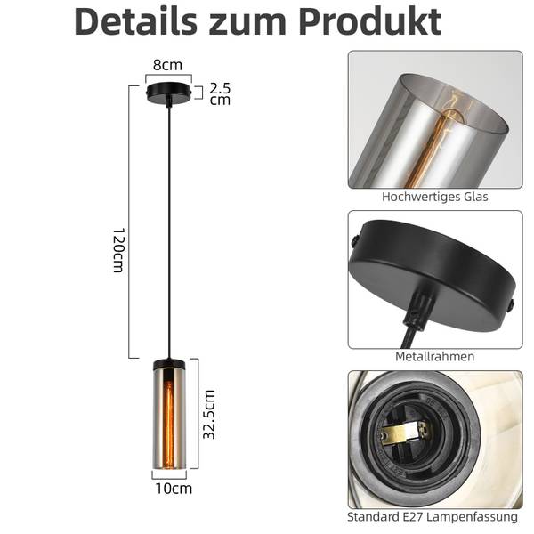 Pendelleuchte Marple Schwarz - Metall - 8 x 158 x 8 cm