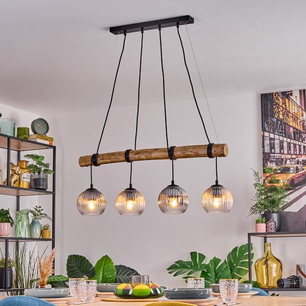 Pendelleuchte Cesaro Grau - Gelb - Holzwerkstoff - Metall - 14 x 7 x 82 cm